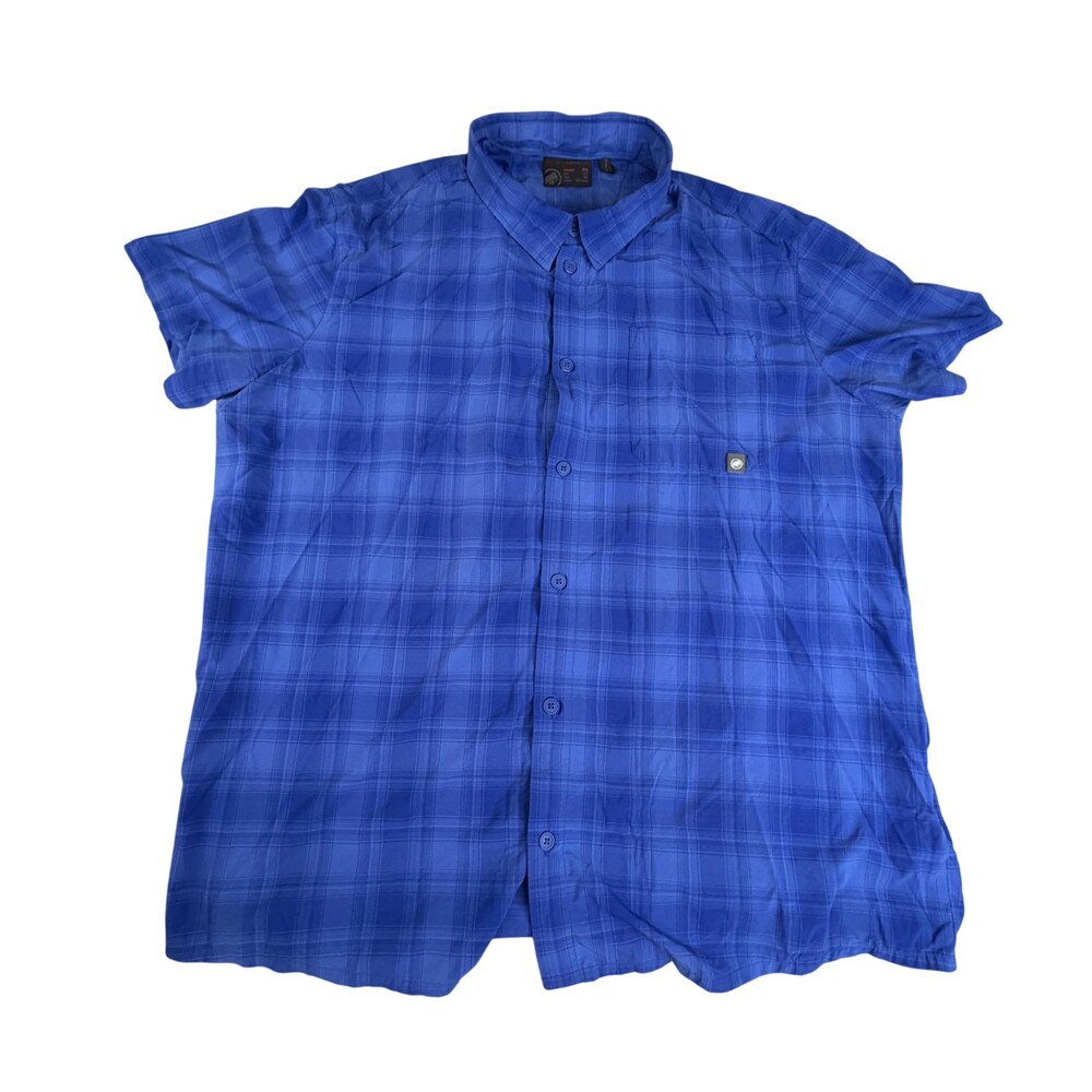 Mammut Trovat Trail Shirt Mens 2XL Blue Plaid Short Sleeve Button Up Outdoor